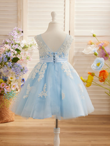 Vestido morado de tul y encaje hasta la rodilla (2003227696) 