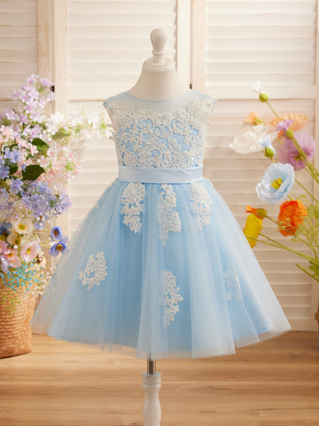 Vestido morado de tul y encaje hasta la rodilla (2003227696) 