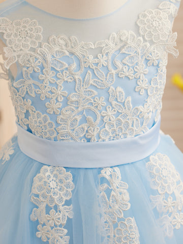 Vestido morado de tul y encaje hasta la rodilla (2003227696) 