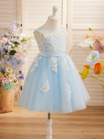 Vestido morado de tul y encaje hasta la rodilla (2003227696) 