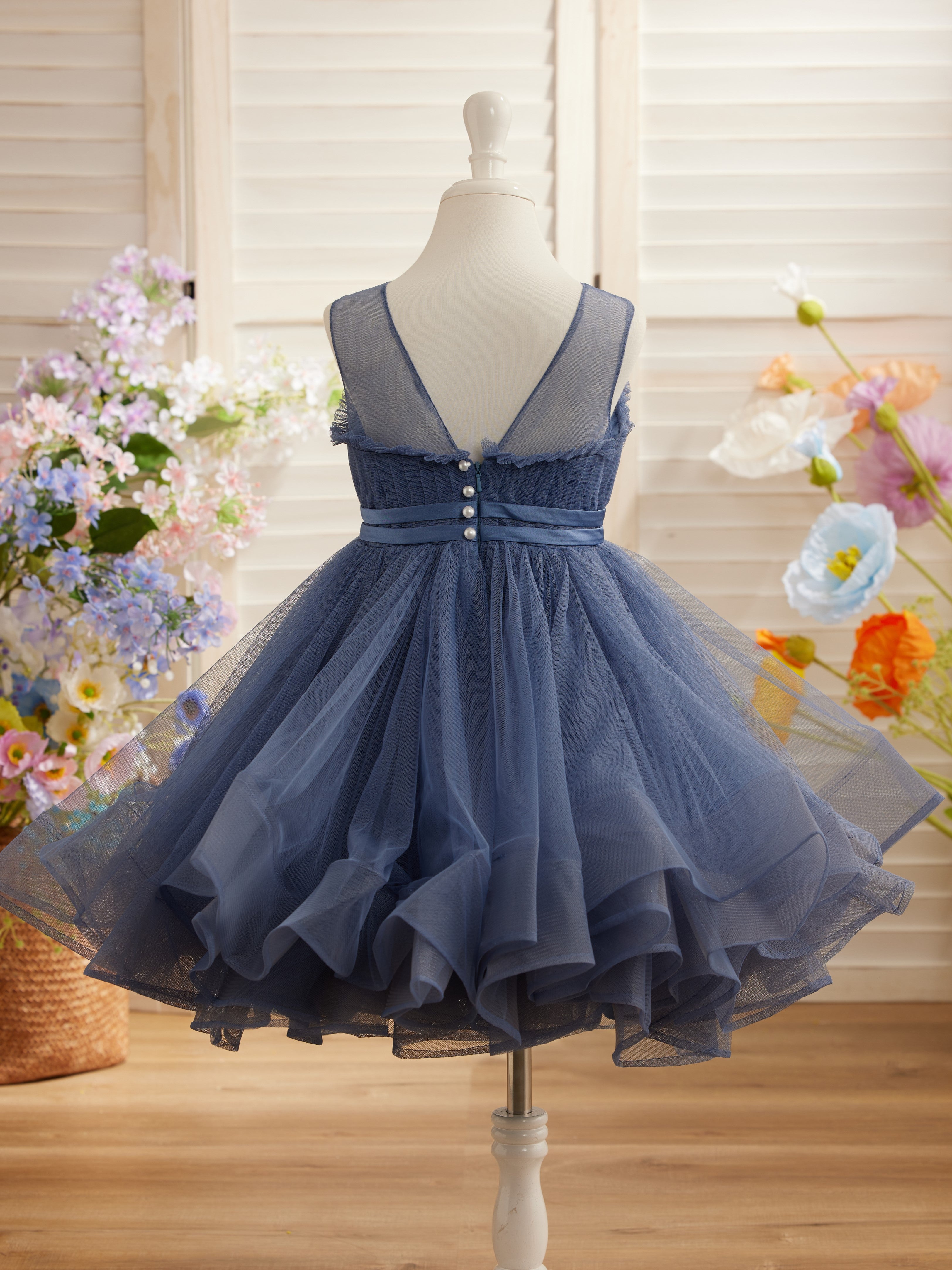 Vestido de princesa/vestido de tul hasta la rodilla para niña de las flores 