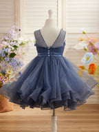 Vestido de princesa/vestido de tul hasta la rodilla para niña de las flores 