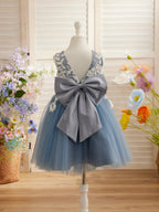 Vestido de niña de las flores sin mangas de tul y encaje hasta la rodilla 