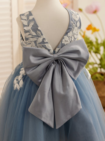 Vestido de niña de las flores sin mangas de tul y encaje hasta la rodilla 