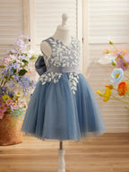 Vestido de niña de las flores sin mangas de tul y encaje hasta la rodilla 