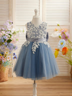 Vestido de niña de las flores sin mangas de tul y encaje hasta la rodilla 