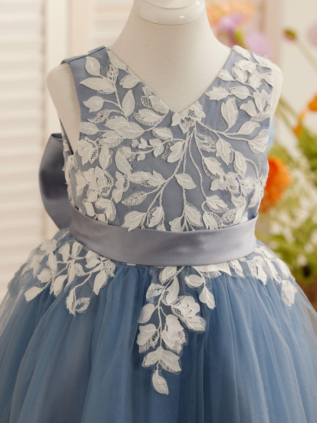 Vestido de niña de las flores sin mangas de tul y encaje hasta la rodilla 