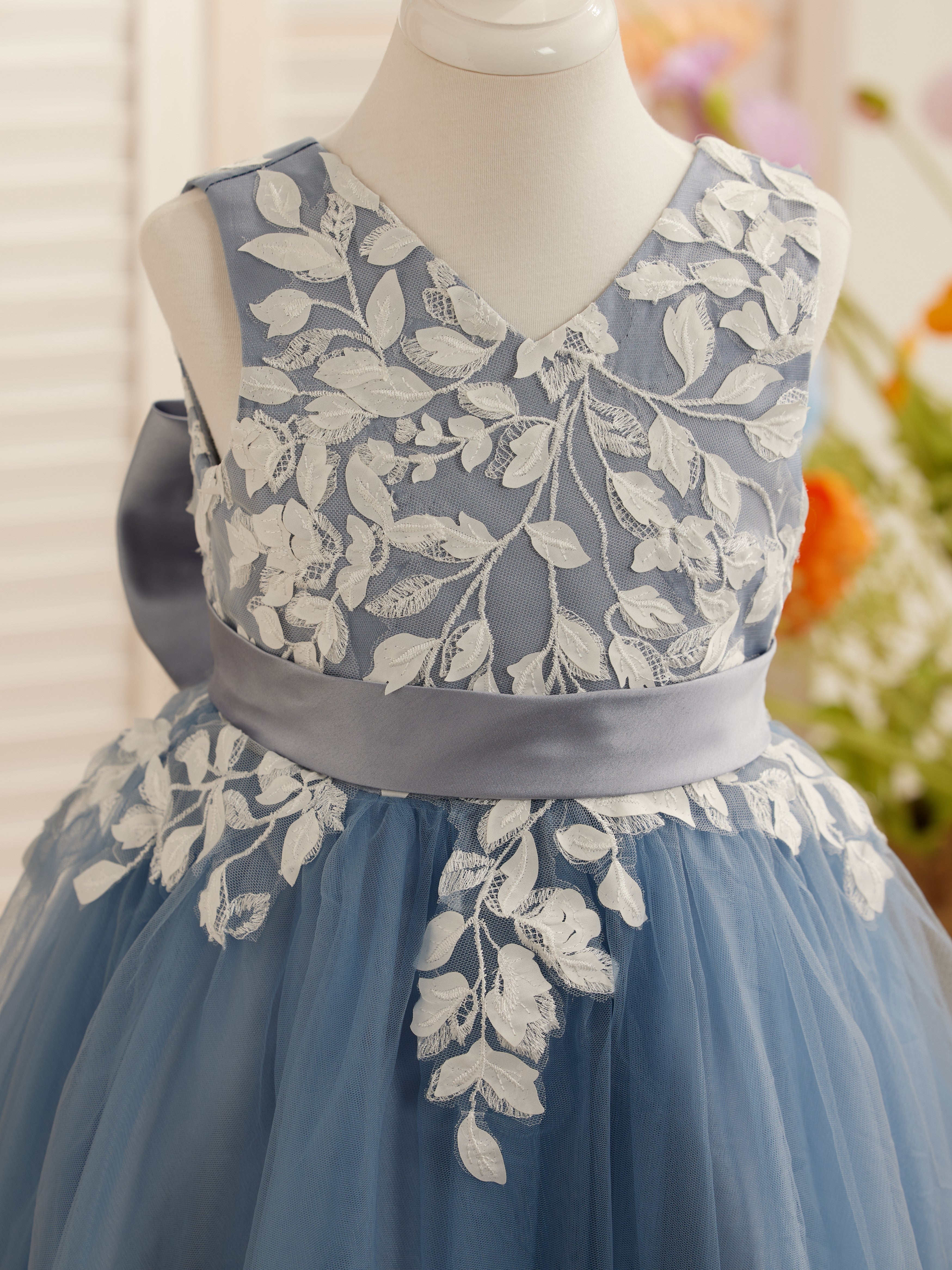Vestido de niña de las flores sin mangas de tul y encaje hasta la rodilla 