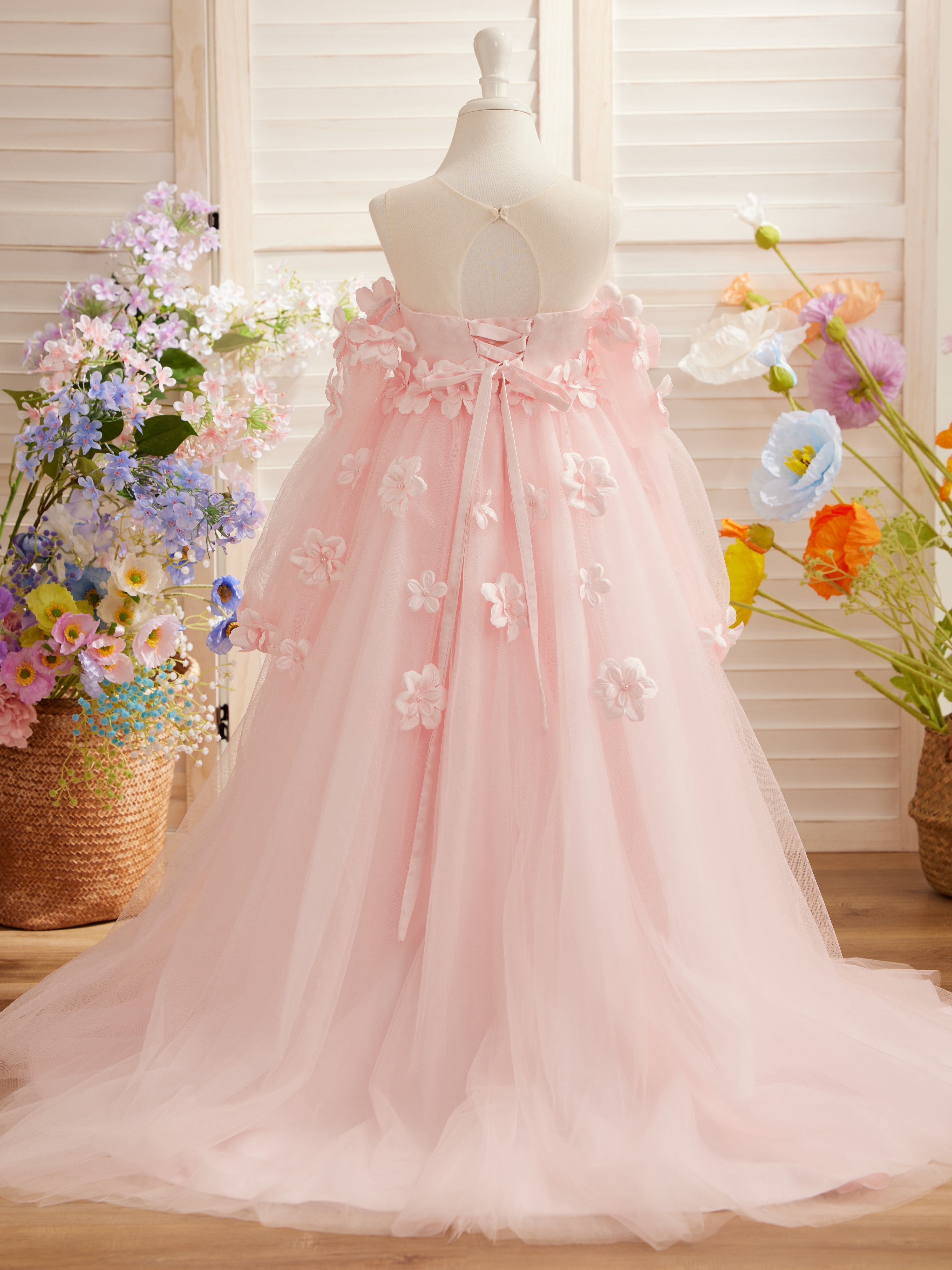 Vestidos de princesa con flores en 3D para niña 