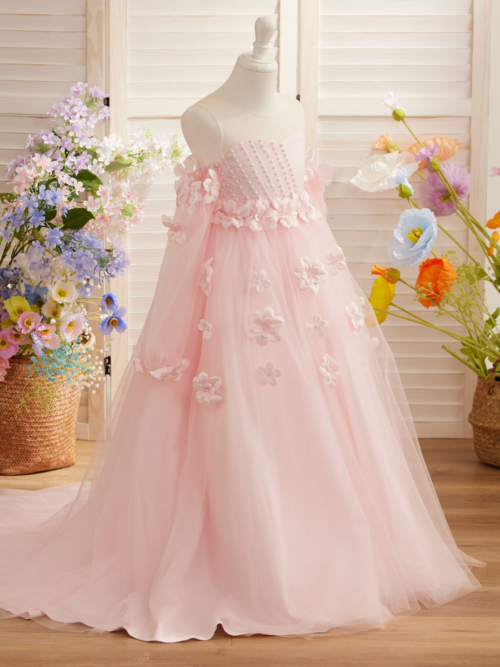 Vestidos de princesa con flores en 3D para niña 