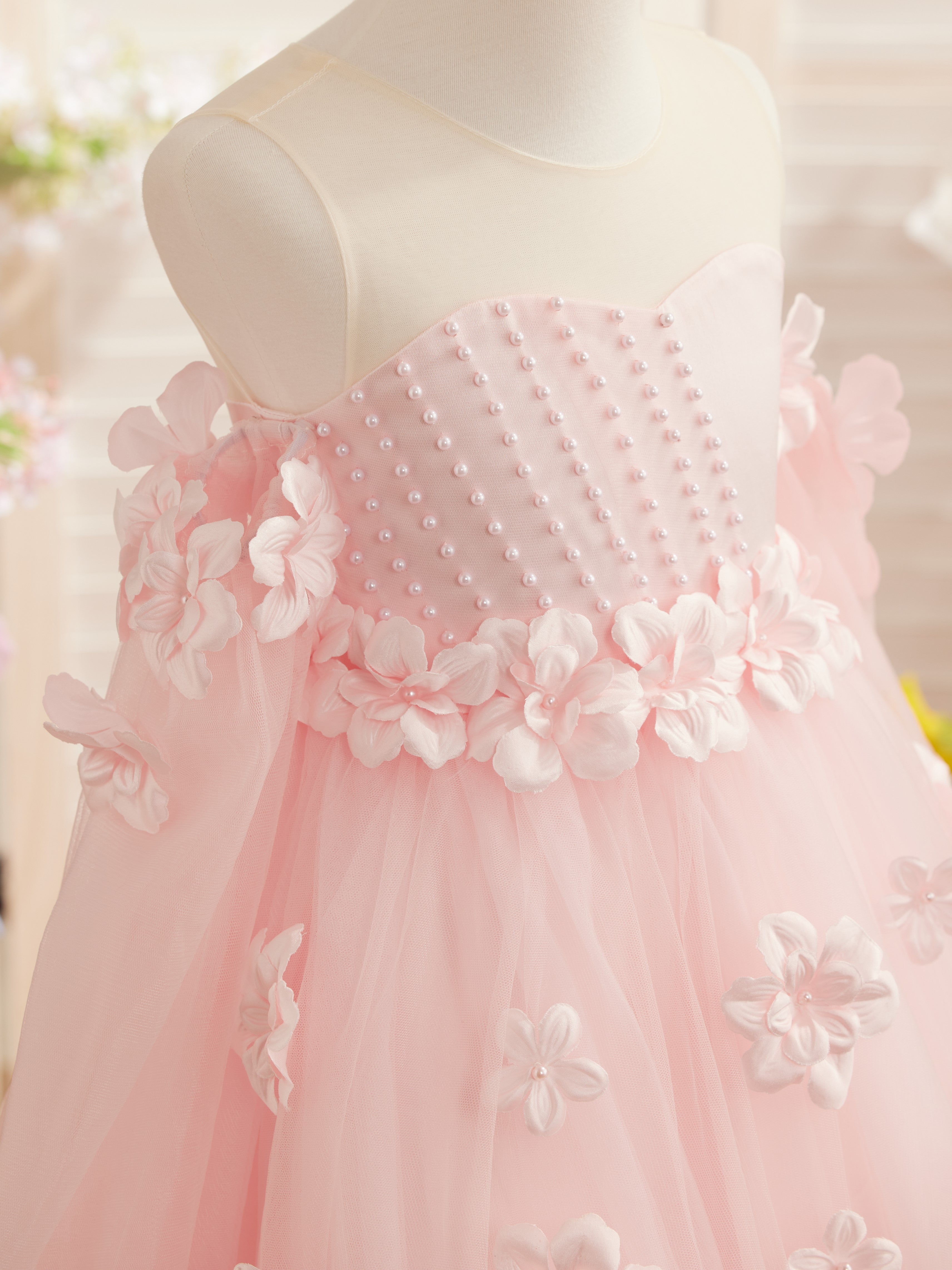 Vestidos de princesa con flores en 3D para niña 