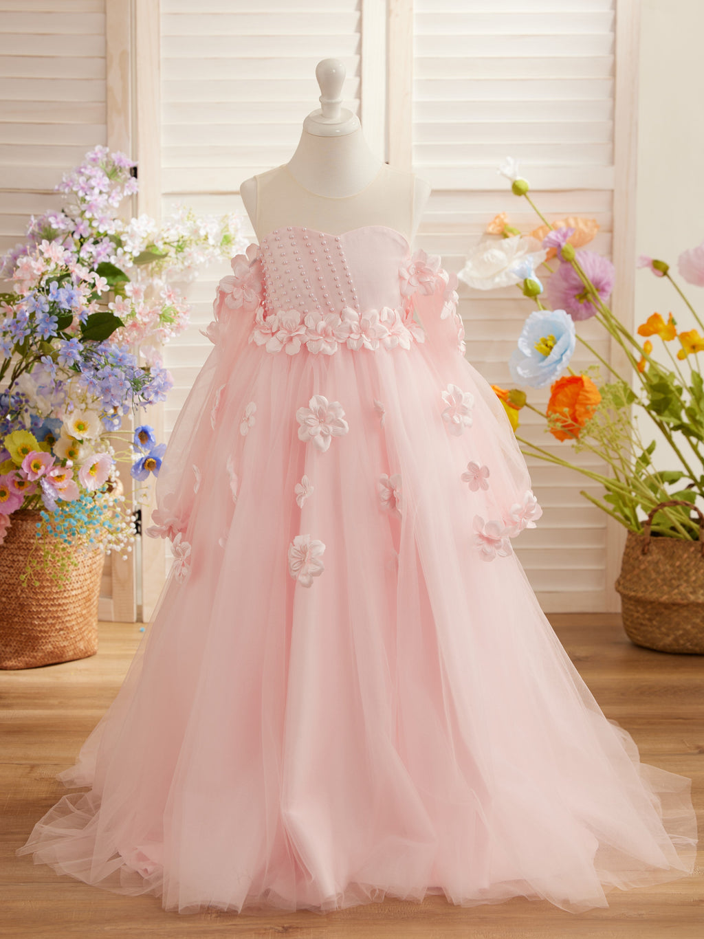 Vestidos de princesa con flores en 3D para niña 