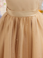 Vestido de princesa/vestido de princesa de satén y tul hasta la rodilla para niña de las flores 