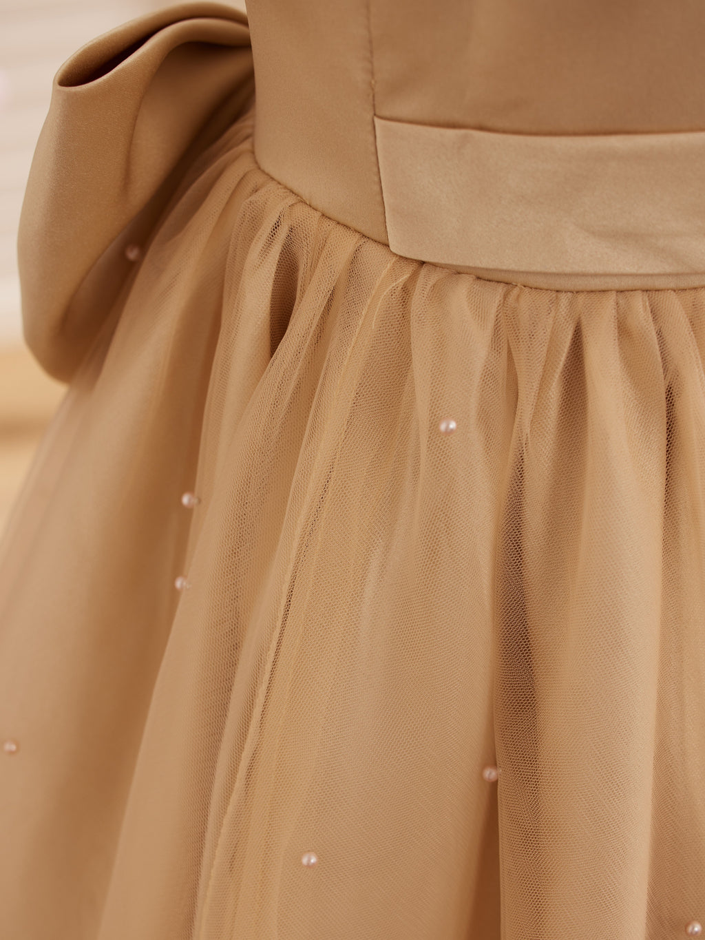 Vestido de princesa/vestido de niña de las flores de satén y tul color champán 