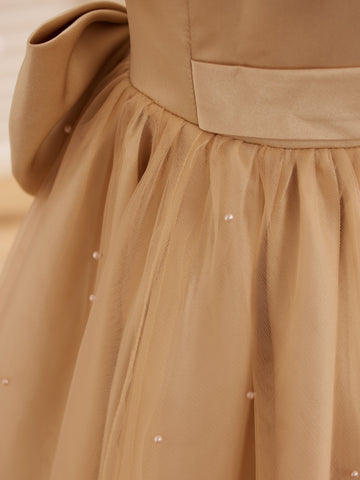 Robe de bal/robe de princesse en satin et tulle couleur champagne pour demoiselle d'honneur 