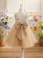 Vestido de niña de las flores sin mangas de tul y encaje hasta la rodilla 