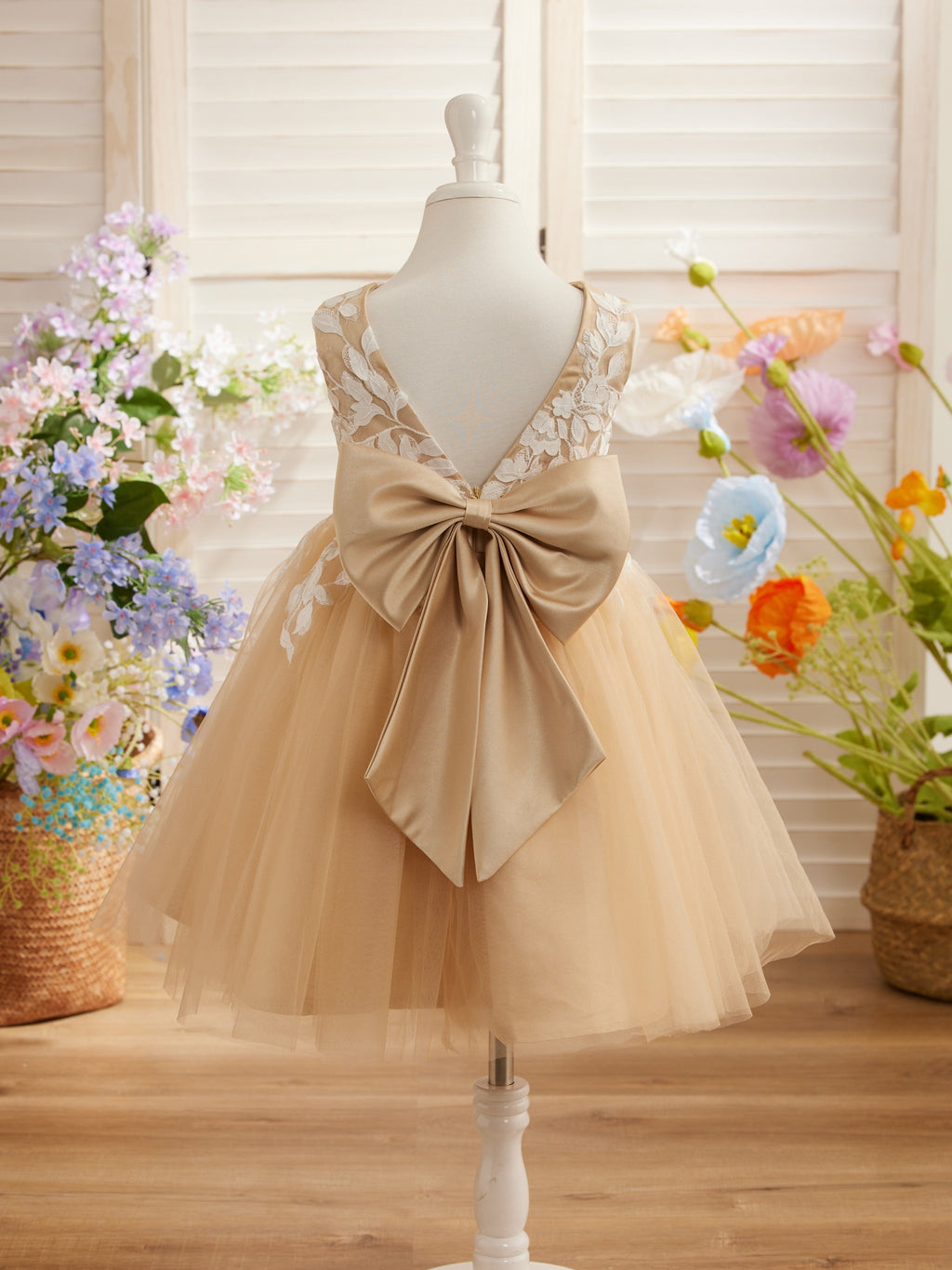 Vestido de niña de las flores sin mangas de tul y encaje hasta la rodilla 