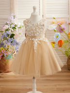 Vestido de niña de las flores sin mangas de tul y encaje hasta la rodilla 