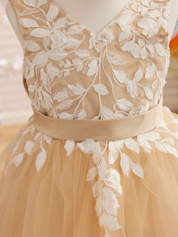 Vestido de niña de las flores sin mangas de tul y encaje hasta la rodilla 