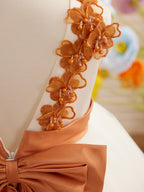Vestido de princesa/de princesa con flores 3D de tul hasta el suelo, color marfil, para niña de las flores 