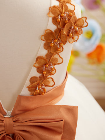 Vestido de princesa/de princesa con flores 3D de tul hasta el suelo, color marfil, para niña de las flores 