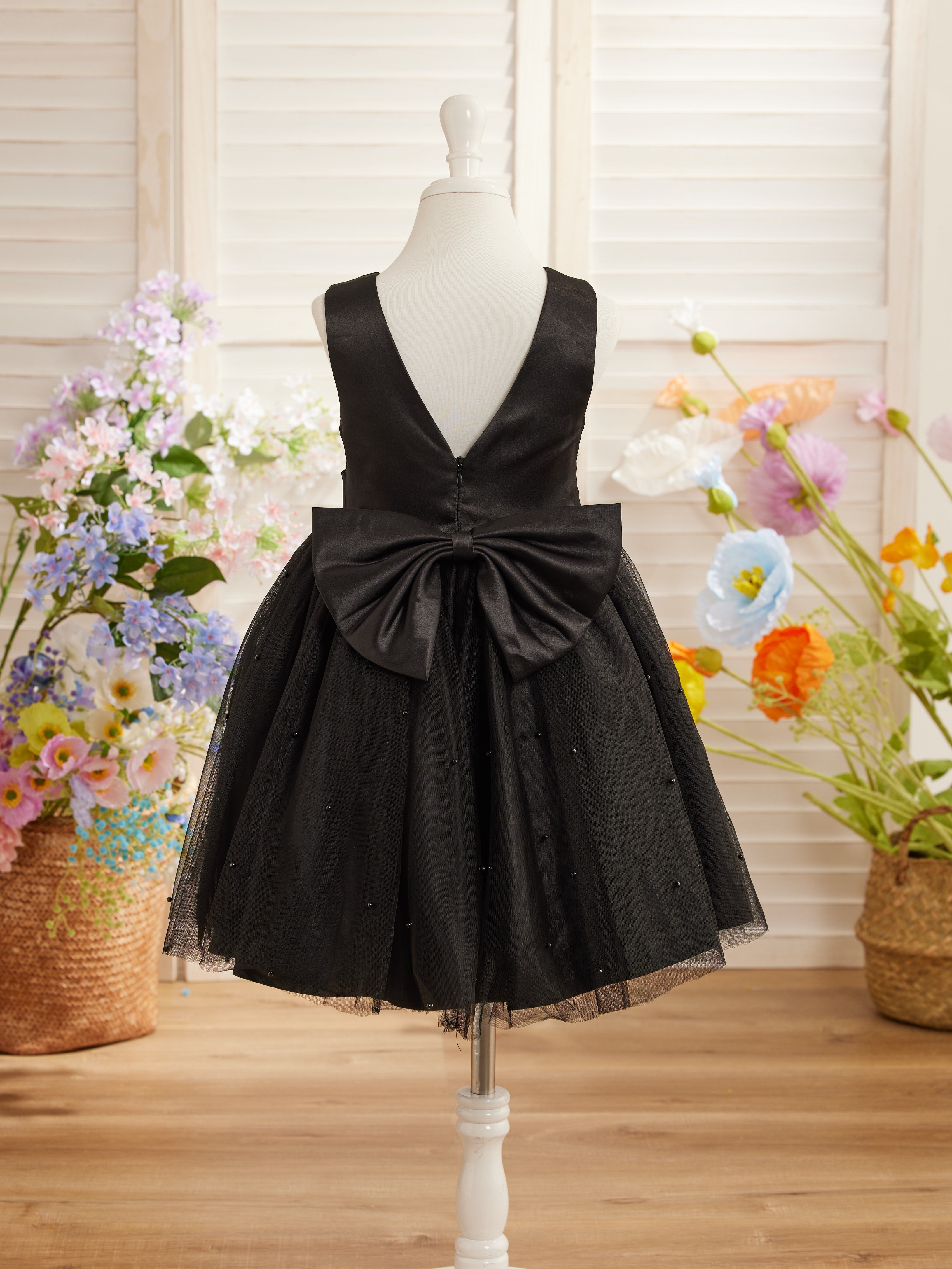 Vestido de princesa/vestido de princesa de satén y tul hasta la rodilla para niña de las flores 