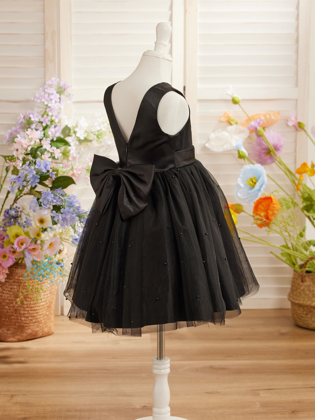 Vestido de princesa/vestido de princesa de satén y tul hasta la rodilla para niña de las flores 