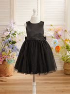 Vestido de princesa/vestido de princesa de satén y tul hasta la rodilla para niña de las flores 