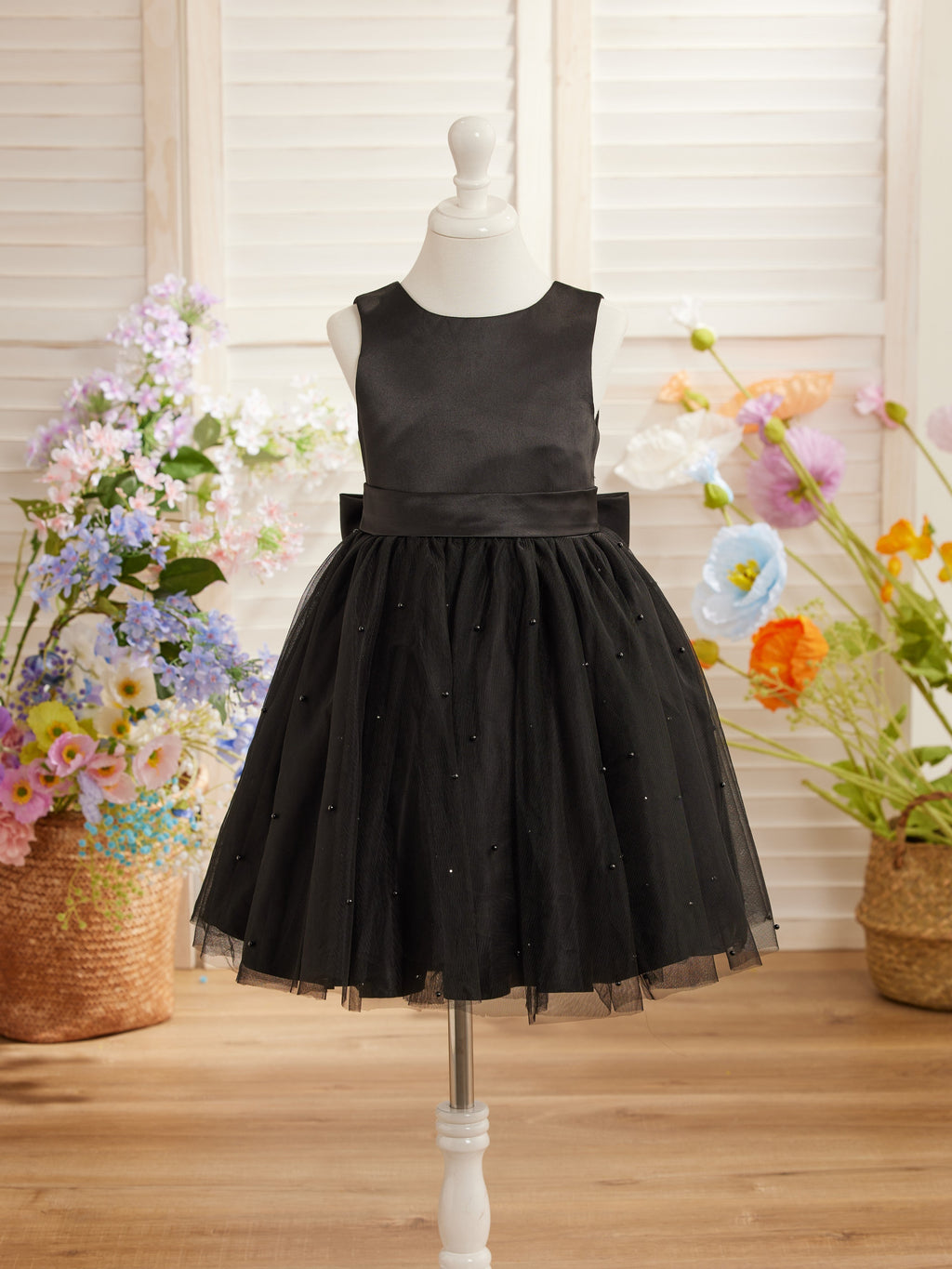 Vestido de princesa/vestido de princesa de satén y tul hasta la rodilla para niña de las flores 