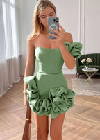 Robe de bal blanche bustier à volants