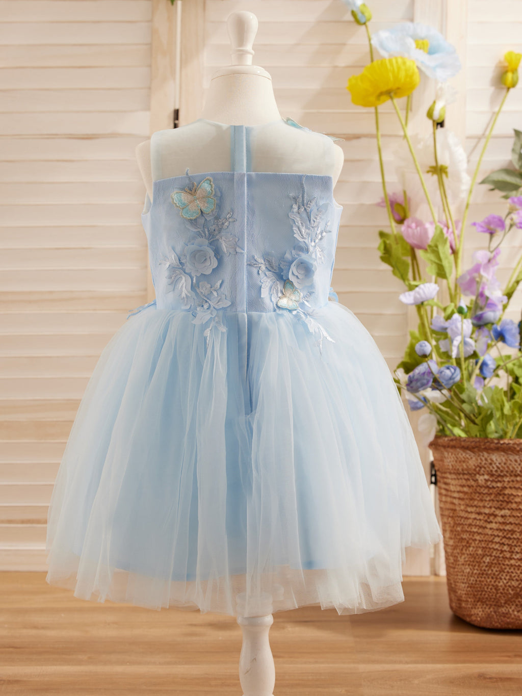 Vestido de niña de las flores sin mangas de tul y encaje hasta la rodilla 
