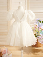 Vestido de princesa/de organza para niña de las flores de la primera comunión, hasta la rodilla. 