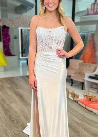 Arielle | Robe de bal fourreau bustier en satin avec fente