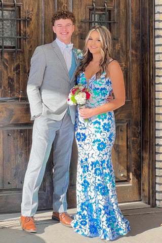 Robe de bal sirène Bailey | Rose à col V et dentelle à sequins | Col V