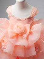 Vestido de organza con flores 3D hasta la rodilla para fiesta de primer cumpleaños de niña 