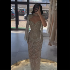 Vestido de noche palabra de honor color nude 2025 con borla de cuentas y capa corta desmontable con flecos para ocasiones formales LA72876