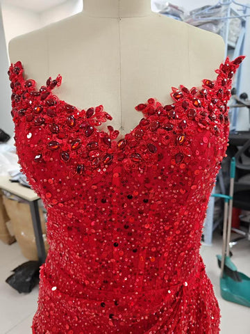 Baoleely Elegant & Luxurious V-Neck Sleeveless Sequins Side Slit Sheath Evening Party Prom Dress