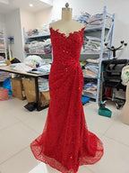 Baoleely Elegant & Luxurious V-Neck Sleeveless Sequins Side Slit Sheath Evening Party Prom Dress
