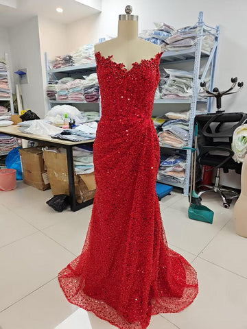 Baoleely Elegant & Luxurious V-Neck Sleeveless Sequins Side Slit Sheath Evening Party Prom Dress