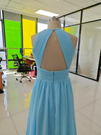 Baoleely Chiffon Floor Length Prom Dresses A-Line Halter Open Back Pleats