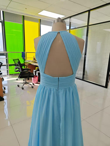 Baoleely Chiffon Floor Length Prom Dresses A-Line Halter Open Back Pleats