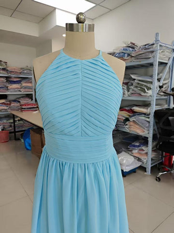 Baoleely Chiffon Floor Length Prom Dresses A-Line Halter Open Back Pleats