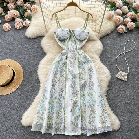 Robe de soirée sexy à bretelles spaghetti et imprimé floral, coupe trapèze, pour femme, P150 