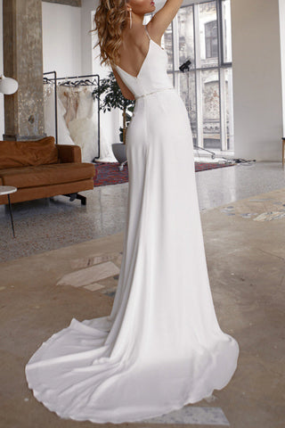 Robe de soirée élégante et sexy à fente en V unie 