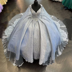 Vestido de quinceañera con cuentas, apliques de lentejuelas, vestido de princesa de baile con capa Y1516