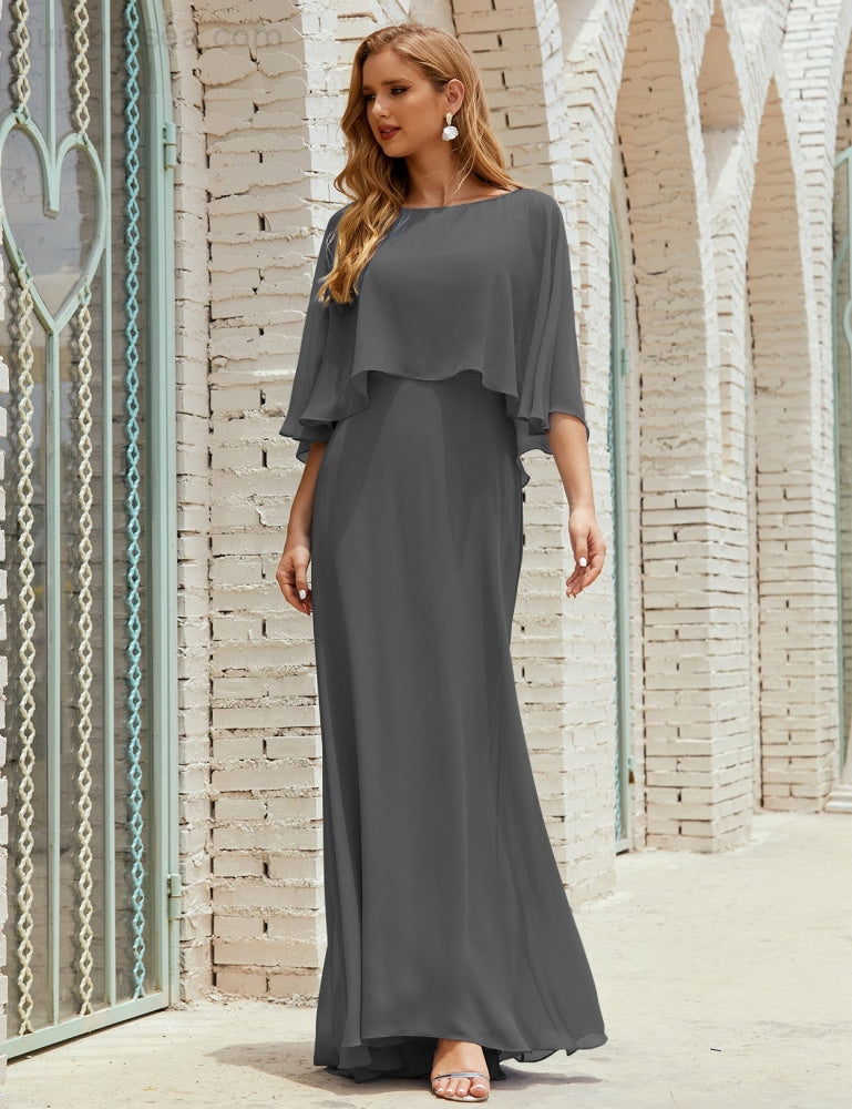 Vestido de dama de honor Sunderly para mujer, manga larga, cuello en V, de gasa, vestido formal de fiesta de boda SY28018