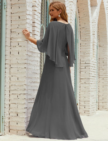 Vestido de dama de honor Sunderly para mujer, manga larga, cuello en V, de gasa, vestido formal de fiesta de boda SY28018