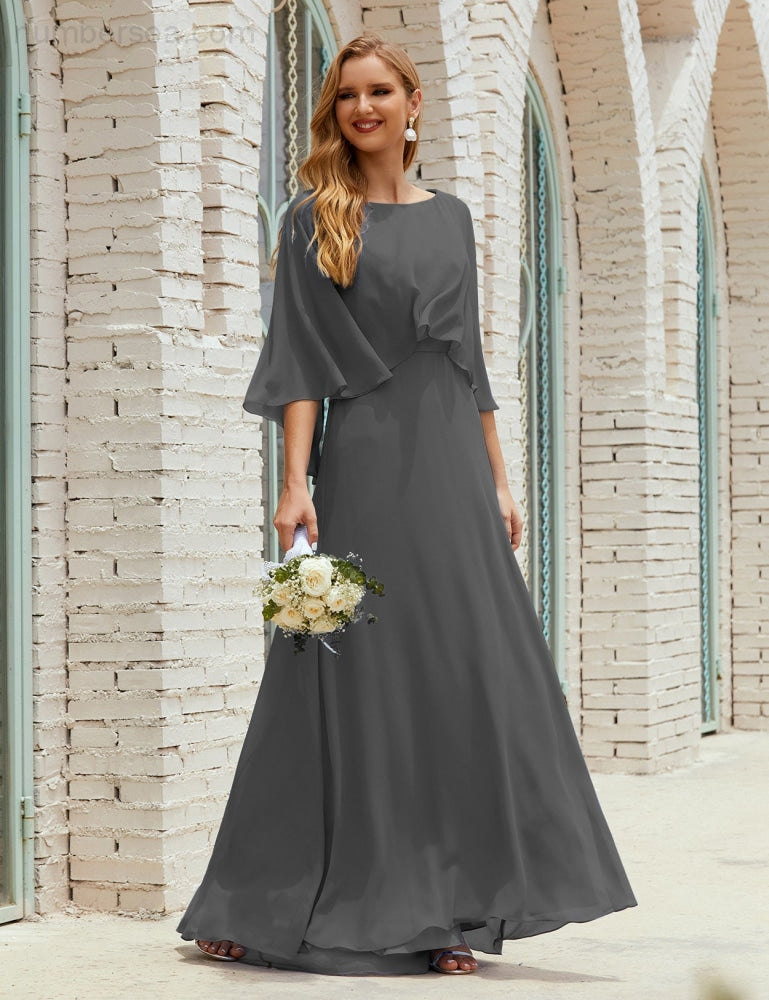 Vestido de dama de honor Sunderly para mujer, manga larga, cuello en V, de gasa, vestido formal de fiesta de boda SY28018
