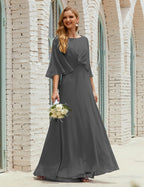 Vestido de dama de honor Sunderly para mujer, manga larga, cuello en V, de gasa, vestido formal de fiesta de boda SY28018