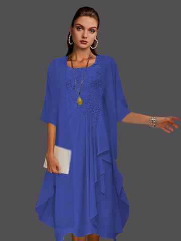 Two Piece A-Line Chiffon Lace Sleeveless Jacket Dresses with Pleats Appliques